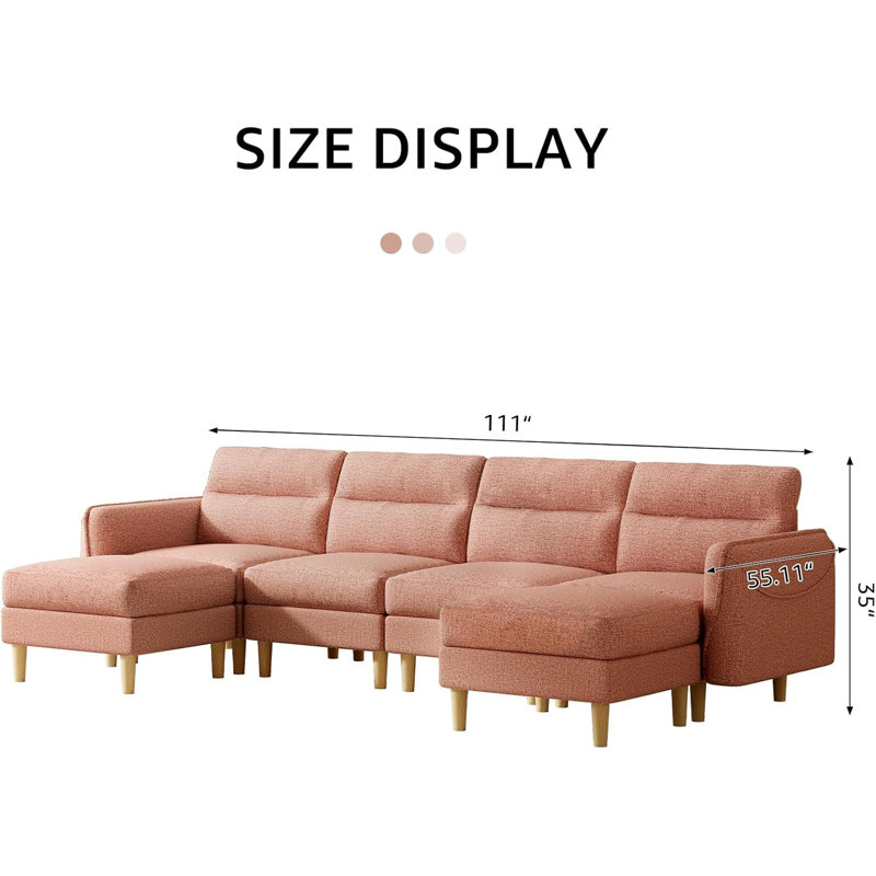 Canapé modulaire convertible 6 pièces 6 pièces, Rose