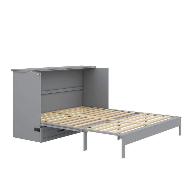 Lit escamotable peu encombrant avec tiroirs intégrés, gris, Grand