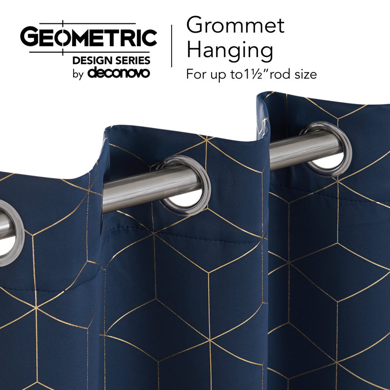 Geometric Blackout Thermal Curtain Panels, 42" W x 54" L, Navy Blue