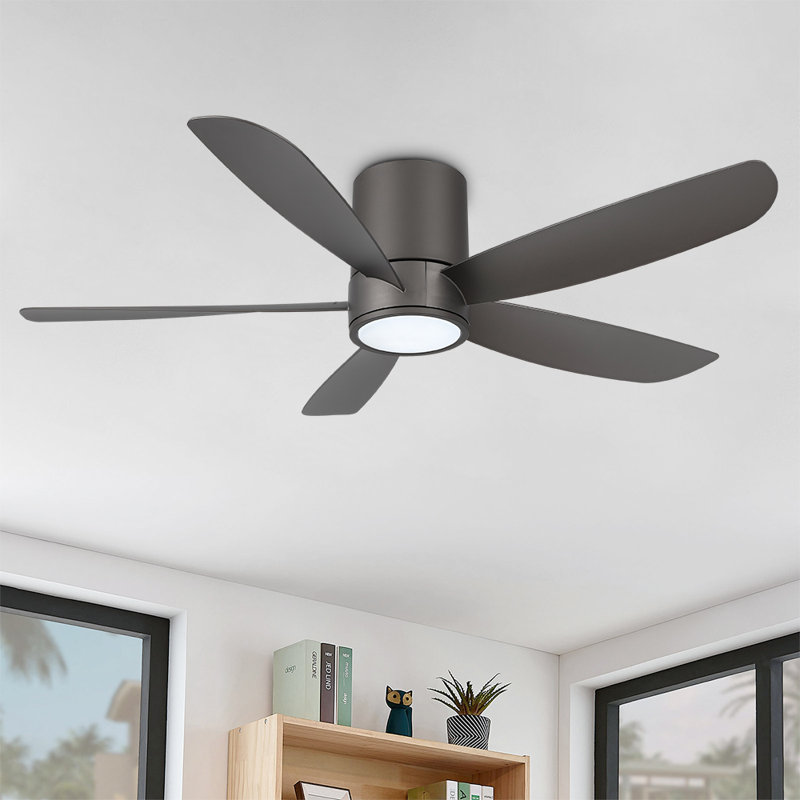 52 po Ventilateur de plafond encastré à 5 pales avec ensemble d'éclairage et télécommande, Gris anthracite, Gris anthracite