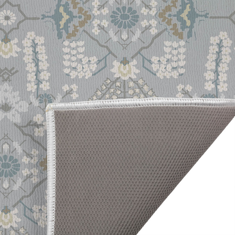 Tapis de bain Zoey, Motif floraux gris, Simple - L 24 po x l 17 po