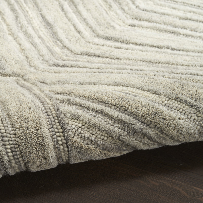 Ebern Designs Atyana Grey Modern Indoor Wool Rug, Rectangle 7'9" x 9'9"