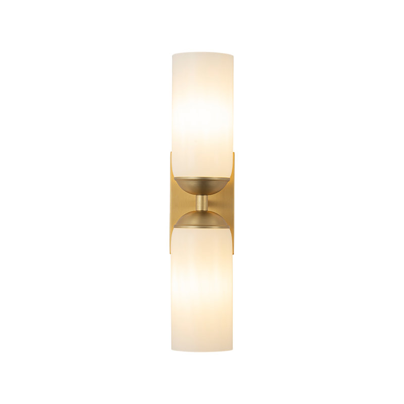 Double Glass Dimmable Armed Sconce, Brushed Gold