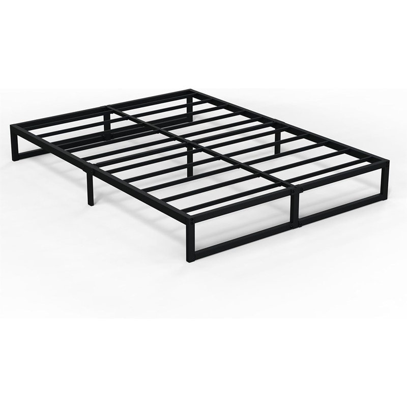 Sommier de lit plateforme 8 po avec sommier plateforme en métal avec support en lattes d'acier, aucun sommier requis, assemblage facile, noir