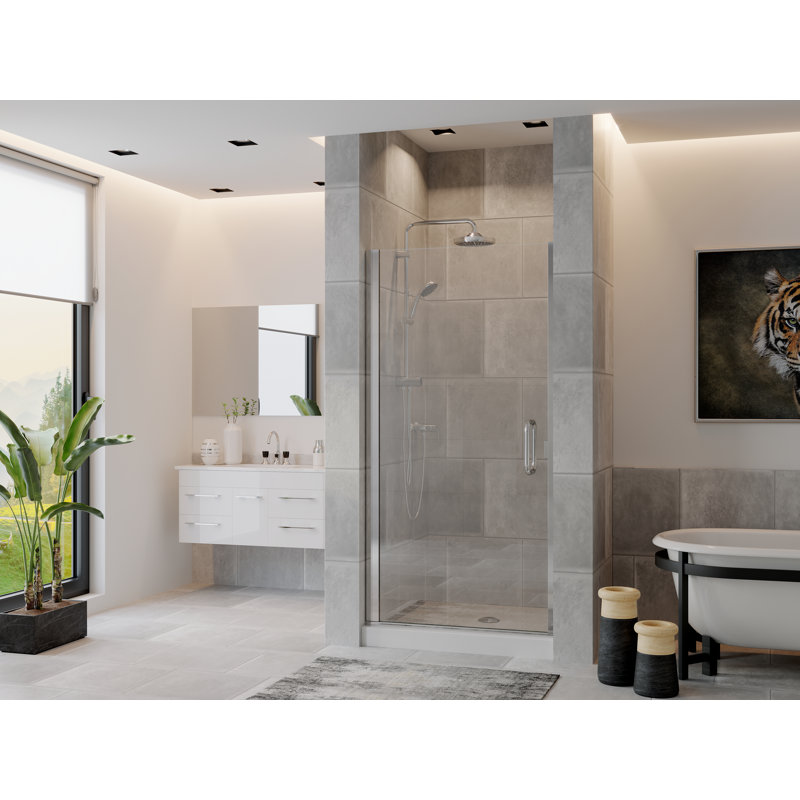 Paragon Series 34.75'' - W x 69'' H Hinged Door Semi-Frameless Shower Door with No, Brite Silver (Chrome)