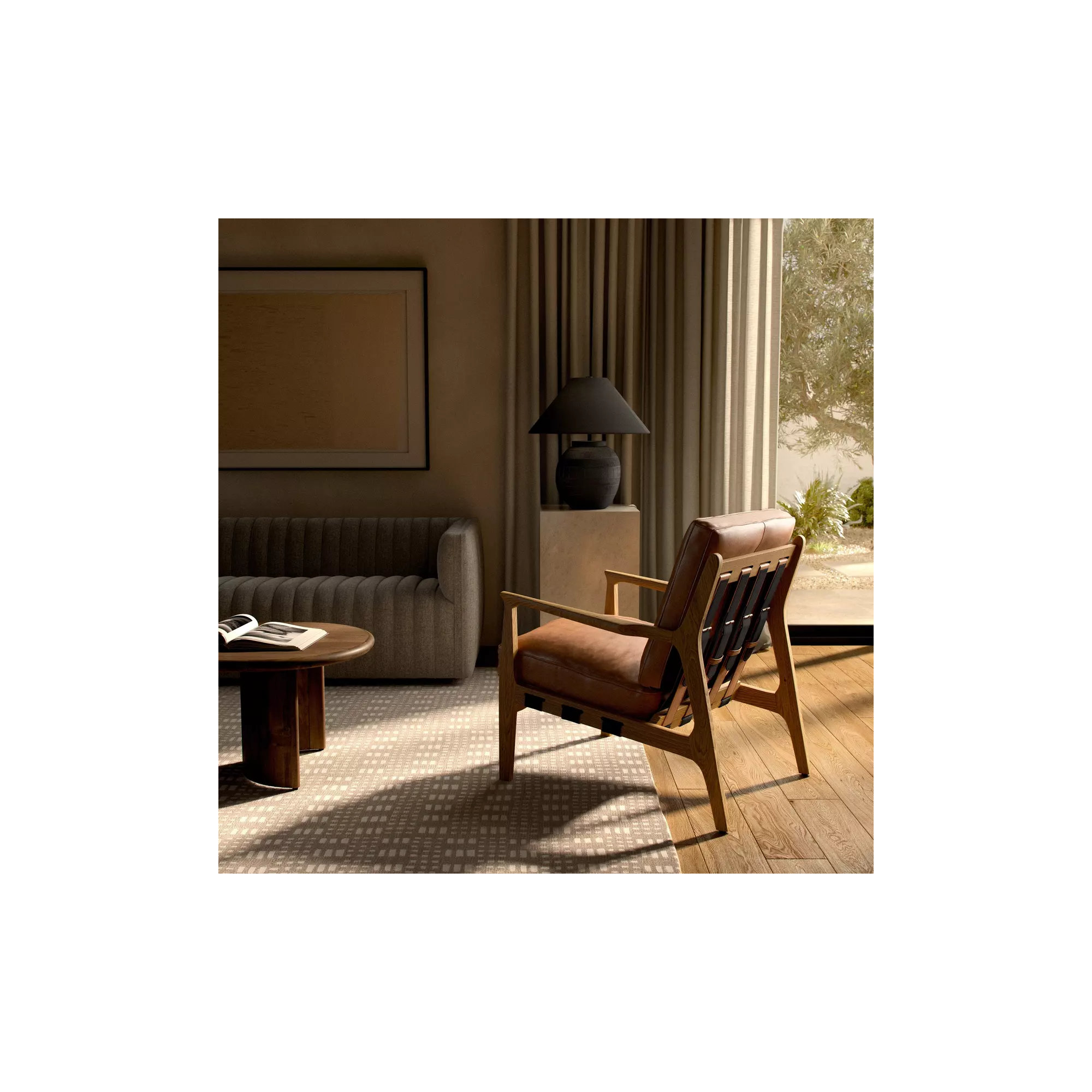 Vanderbilt Upholstered Armchair, Brown Genuine Leather, Brown