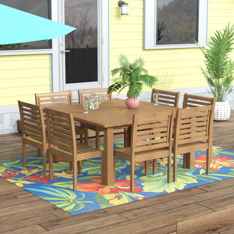 Anautica 8 - Person Wood Patio Dining Set with Square Table