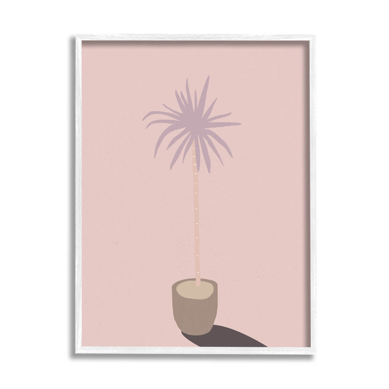 Art de la giclée de palmier rose en pot par Lil 'Rue, H 20 po x l 16 po x P 1,5 po, Giclée encadrée blanc bord de mer