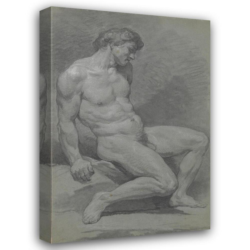 "Assis mâle nu faisant face à la droite" par Nicolas Bernard Lépicié - Toile tendue avec châssis, H 24 po x l 17 po
