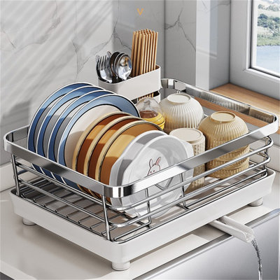 Large Capacity 304 Stainless Steel Dish Rack Organizer With Chopstick Holder For Kitchen