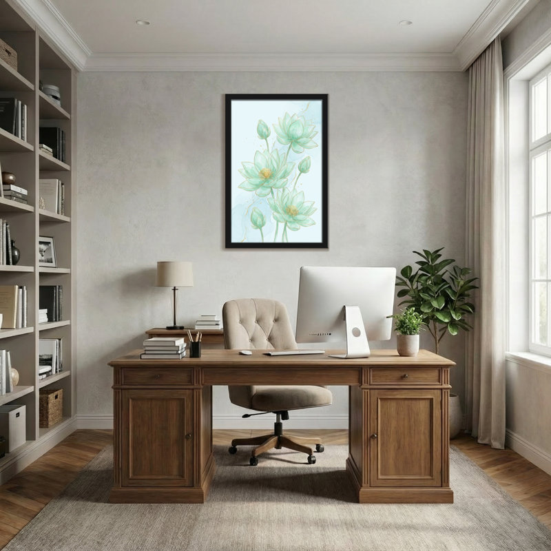 Plantes et fleurs Fleurs de lotus dans des tons de menthe douce avec des accents dorés, H 12 po x l 18 po