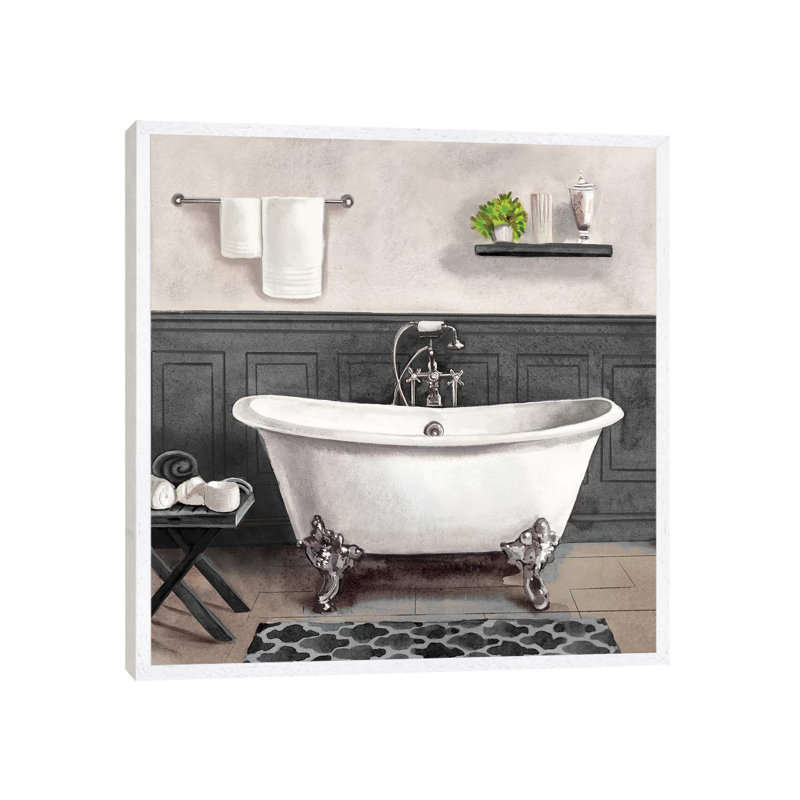 Serene Bath II Black And White by Bannarot - Painting on Canvas, 66.04cm H x 66.04cm W x 3.81cm D, White Framed