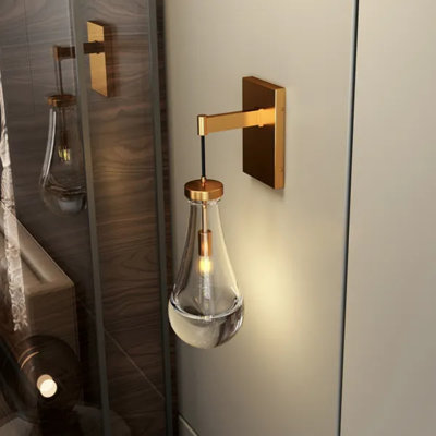Applique murale en laiton, abat-jour en verre goutte d'eau moderne, ampoule à DEL E12 à intensité variable, éclairage intérieur pour le vestibule du meuble-lavabo (paquet de 1)