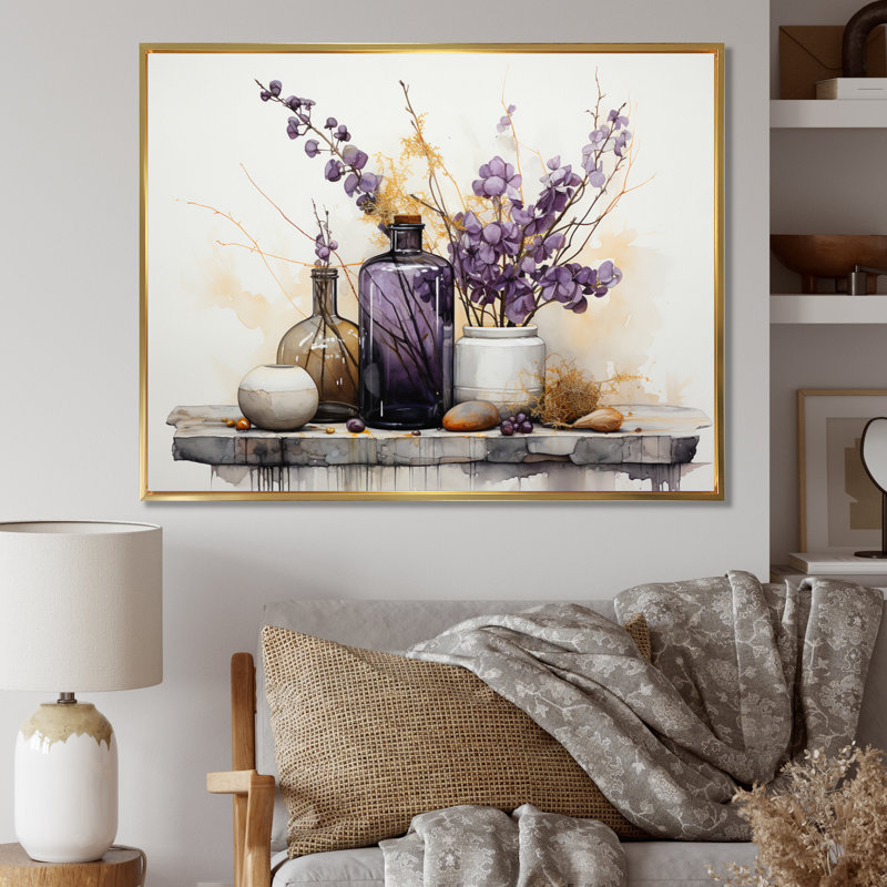 Mauve, beige, minimalisme, équilibre et contraste - reproductions d'art abstrait de natures mortes, Cadre flottant doré