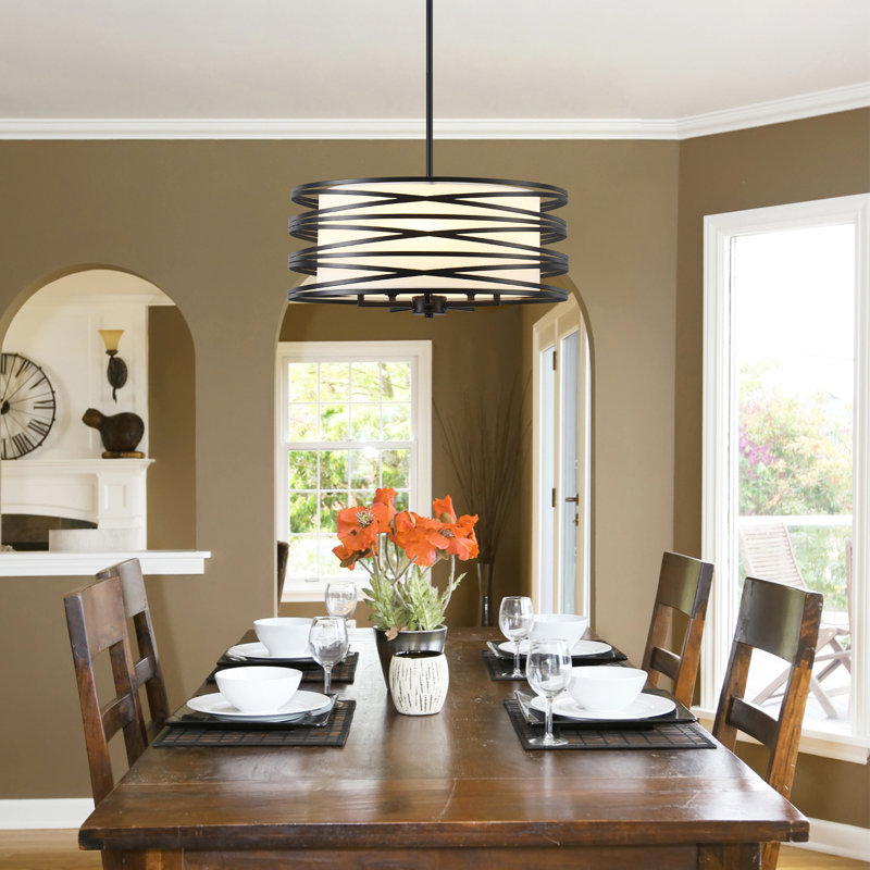 5 - Light 18.9" Dimmable  Farmhouse Modern Drum Chandelier For Dining Room, Bedroom, Black/Gold