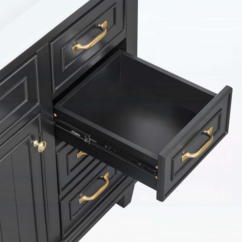 Meuble-lavabo 36 po avec lavabo en céramique, structure en bois, Noir
