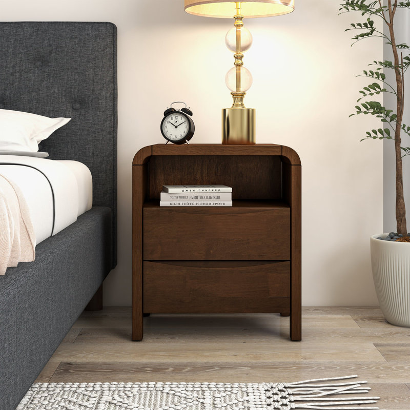 Solid Wood Nightstand With Two Drawers