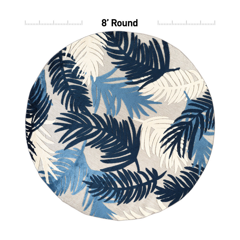 Hernandez Floral Navy/Ivory/Blue Indoor & Outdoor Area Rug, Round 7'10"