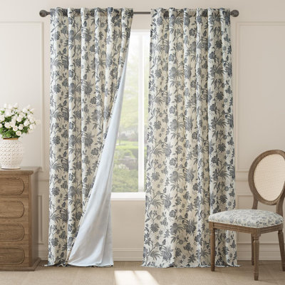 Linen Blend Semi Sheer Pod Pocket Floral Patterned French Country Curtains