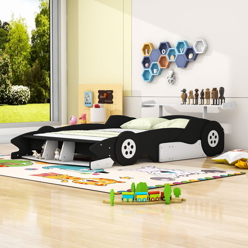 Lit plateforme avec tablettes Race, Complète, Noir