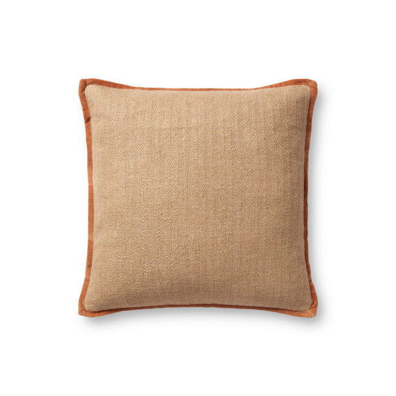 Amber Lewis x Loloi Aveline Pillow, Natural/Rust, 18" x 18", Down