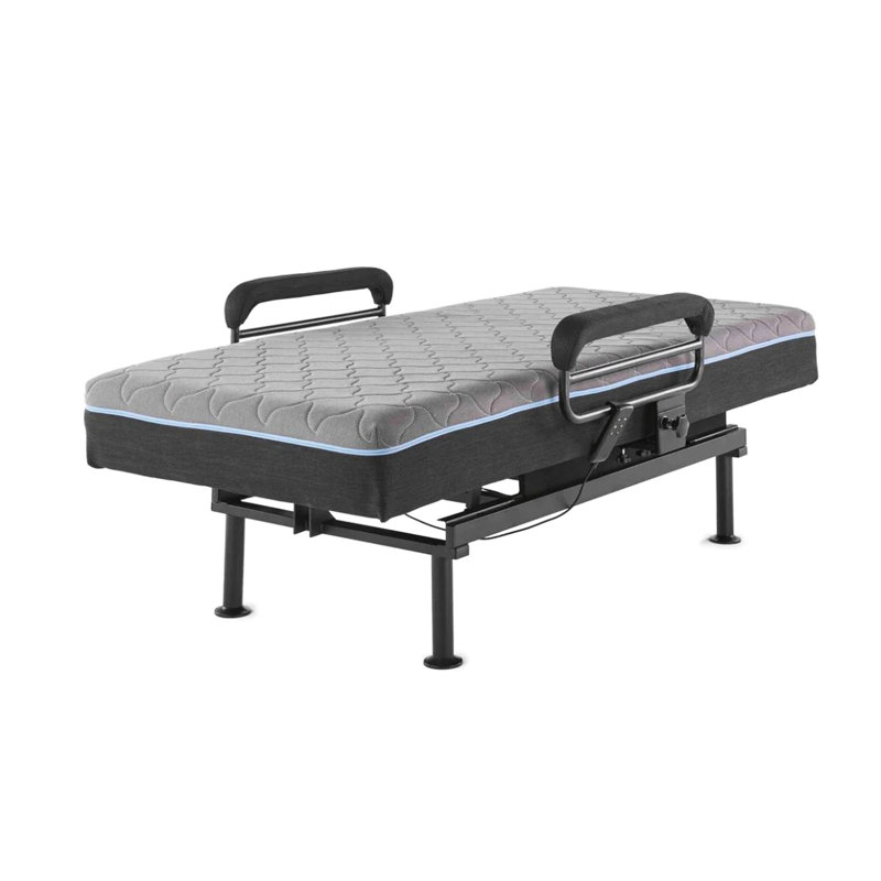 Adjustable Lift Bed Size - Memory Foam Mattress In Zippered Cover, Assist Feature, Wired Remote Control, Padded Guard Rails, 450 Lbs Max Load, Metal With 6" For Lift, Weight Support, Blue Construction
