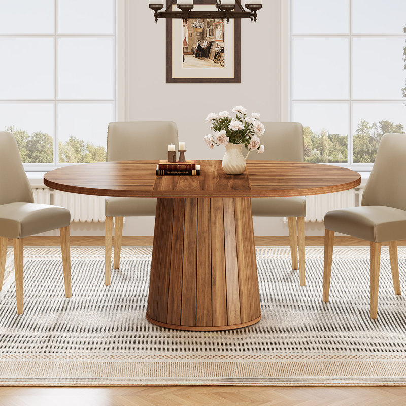 55 Inch Oval Dining Table with Wood Base for Dining Room