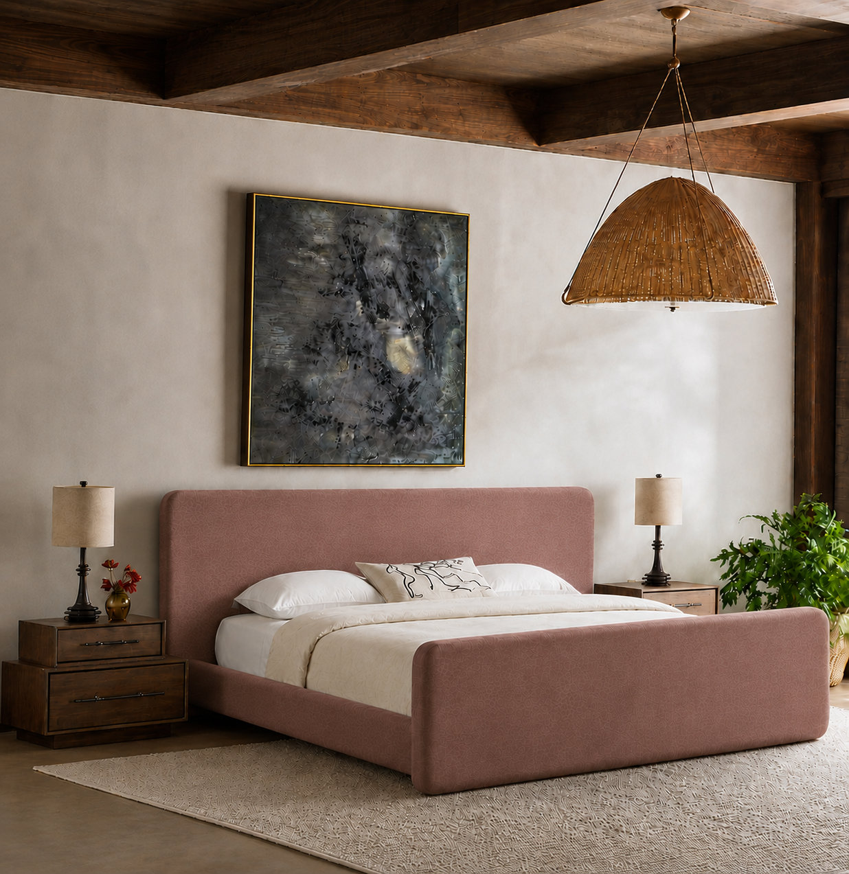 Dalina Upholstered King Bed Ivory Boucle Black, Brown Velvet, King