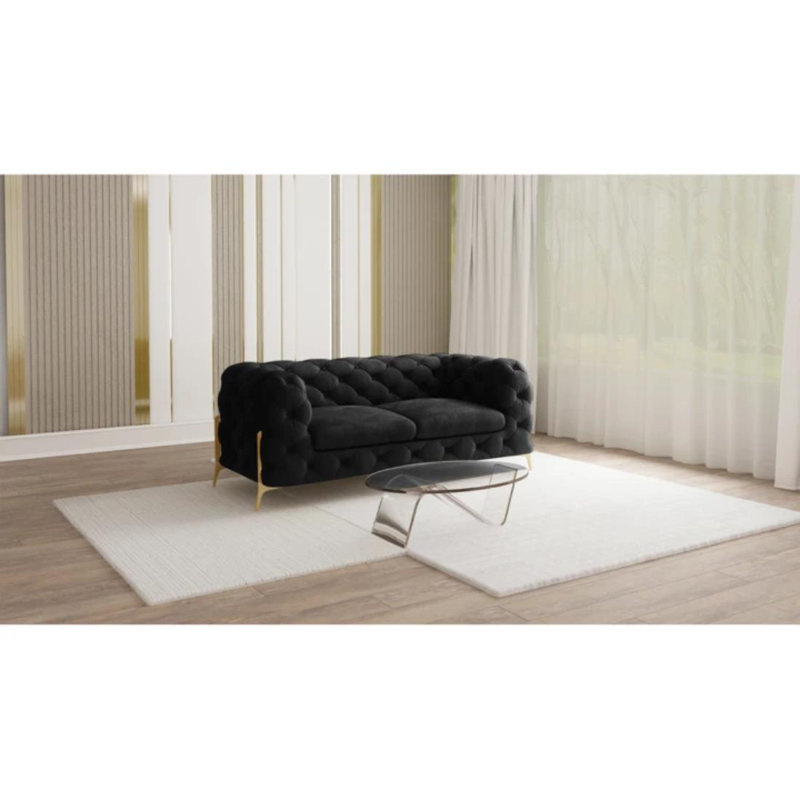 Chesterfield Sofa Atoka with Gold Metal Legs, Black, 2