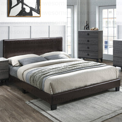Tête de lit ajustable en similicuir pour lit grand moderne brun 1pc