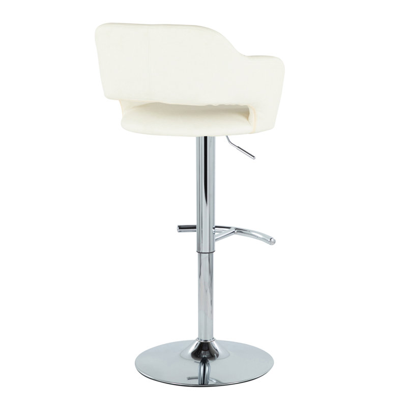 Tabouret de bar ajustable avec pivotant en métal chromé et similicuir crème Margarit, Siège crème / Cadre argenté