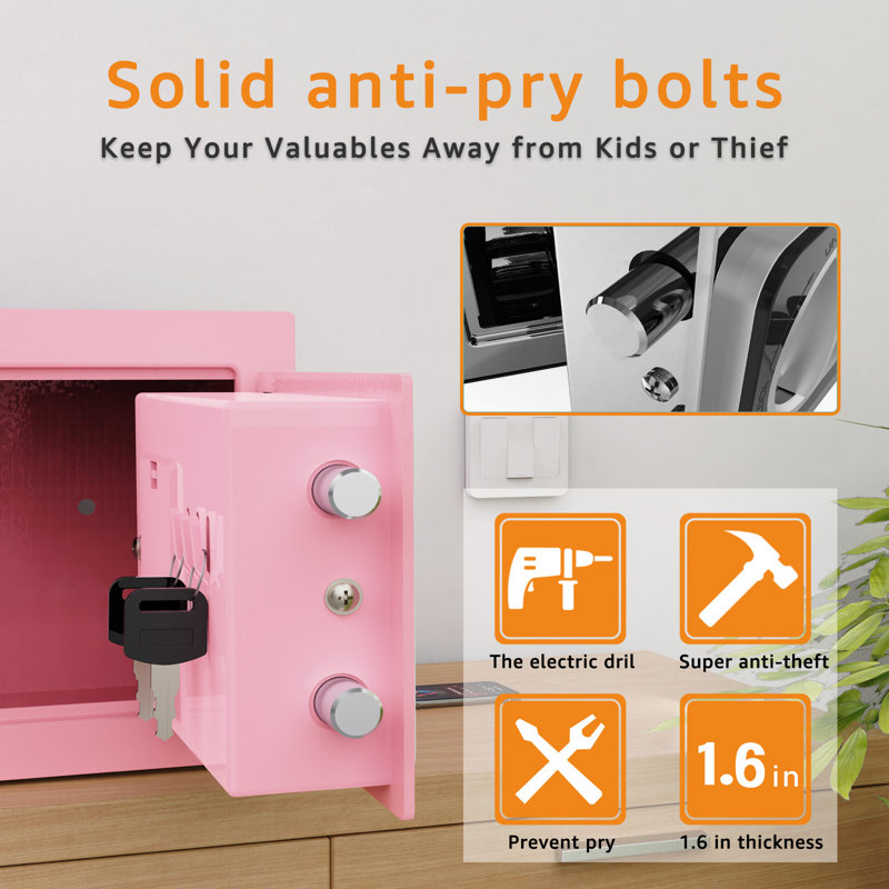 Mini coffre-fort pour enfants, petite caisse - coffre-fort avec clavier et clé - P 6,7 po x l 9,1 po x H 6,7 po, 0,236 pi³, rose