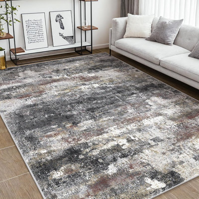 Carpettes 10 x 12 pour la chambre à coucher du salon, grand tapis gris foncé lavable à la machine, tapis à poils courts doux avec envers antidérapant pour la salle à manger
