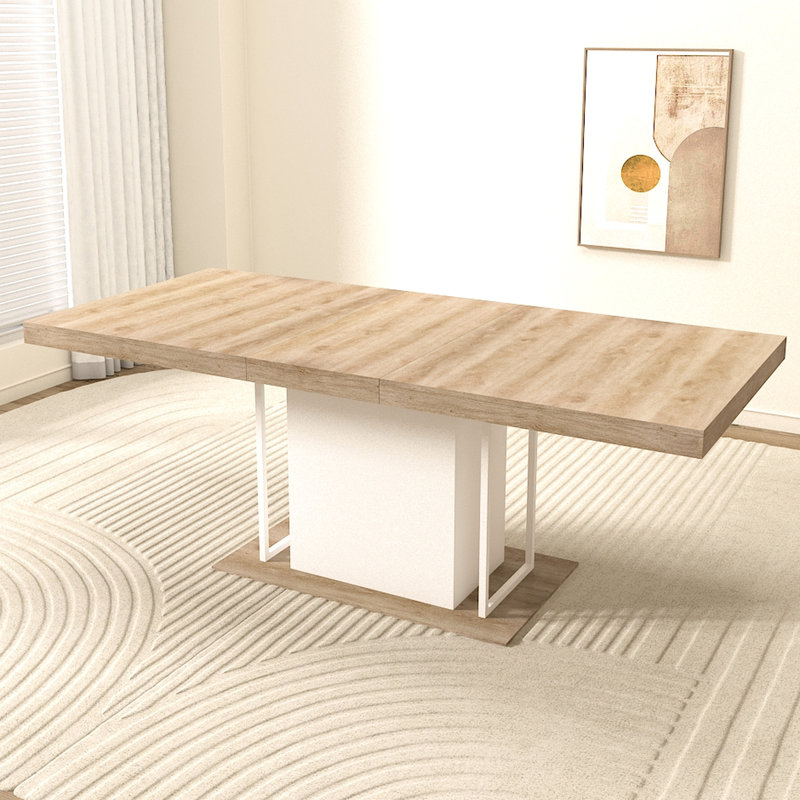 Table de salle à manger de 160 à 200 cm avec siège Nuance en bois vieilli, extensible, 6 à 10 personnes, chêne blanc, style extensible