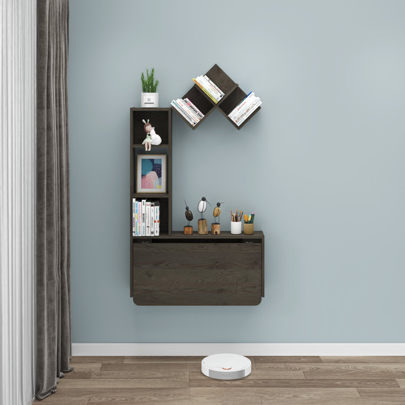 Solid Wood Base Floating Desk, Dark Grey