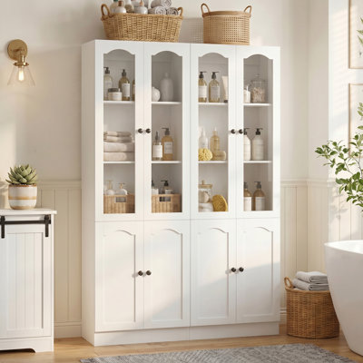  80"H x 47.2"W Bookcase with Adjustable Shelves and Glass Door