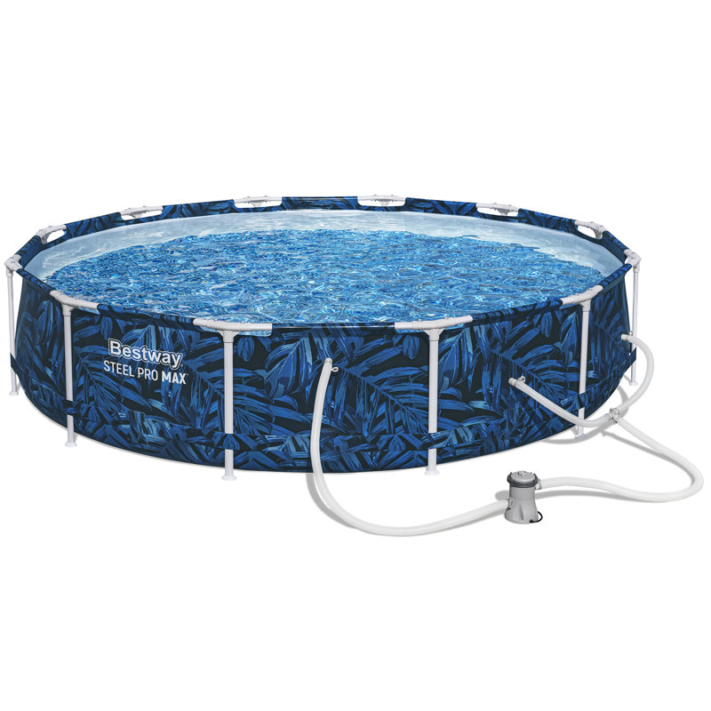Bestway: Steel Pro MAX - Ensemble de piscine rond - Tropical 12 pi x 30 po - Hors terre, fabrication Tritech, pompe de filtration, structure en acier, assemblage par clic