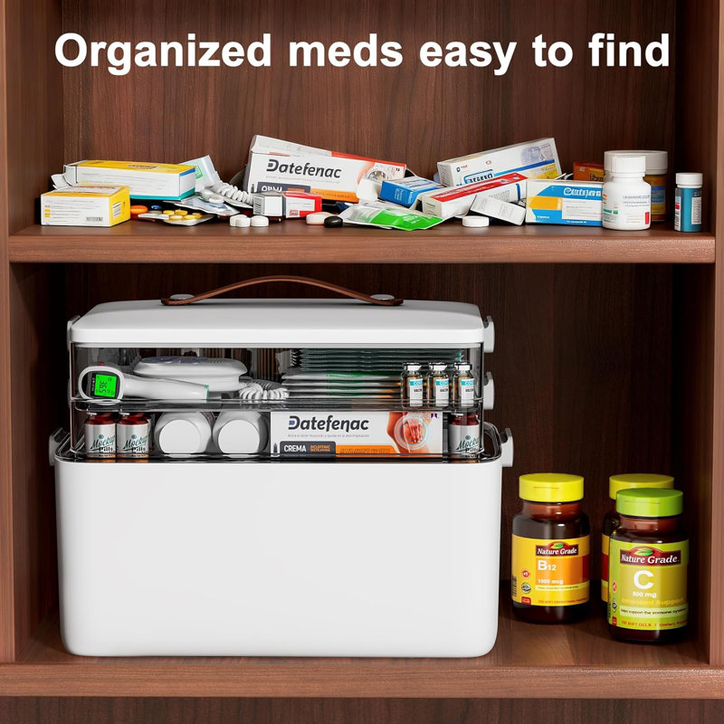 JOYBOS Combined Storage & Medicine Box With Portable Handle, Large-Capacity Detachable Tray, Ideal For Home, School And Travel, Perfect Gift. 3-Tier + 4-Tier.