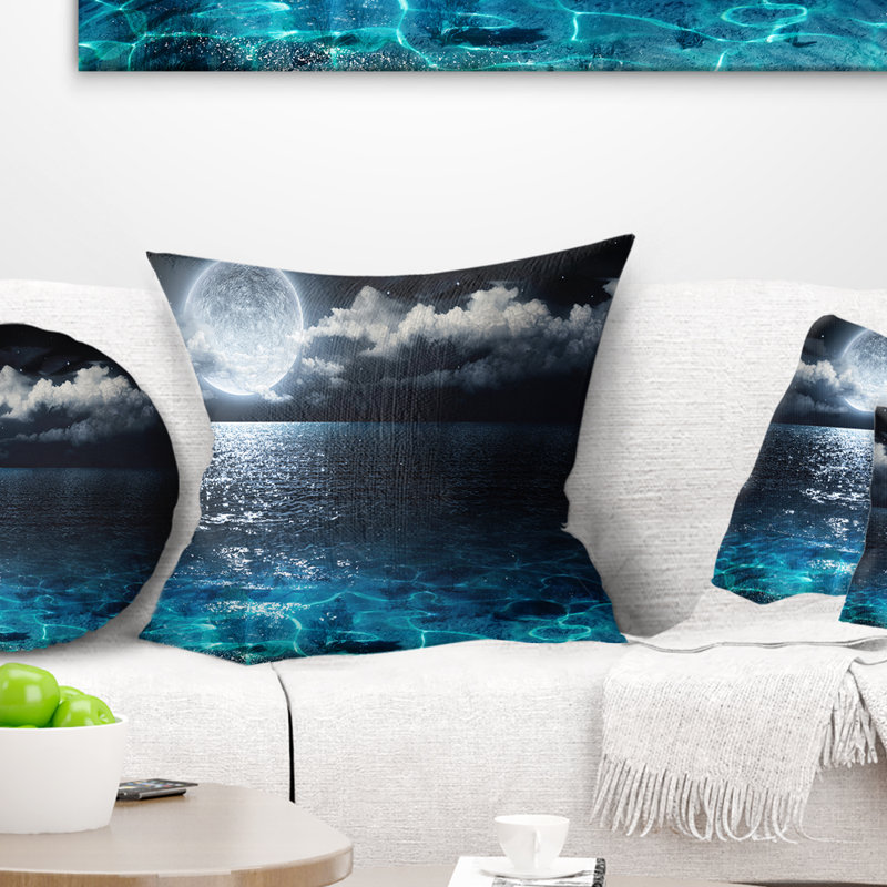 Coussin seascape full moon sur mer romantique, 16 po x 1 po