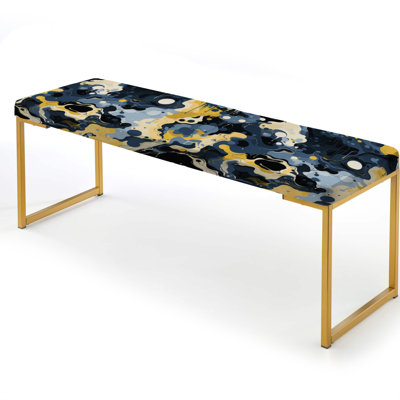 Blue And Yellow Liquid Ink Serenity - Abstract Upholstered Gold Bench