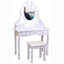 Wood Makeup Vanity Set with Oval Mirror, LED Lights, 5 Drawers & Comfortable Stool, Vanity Desk and Study Table for Girls & Women, White-1081676085