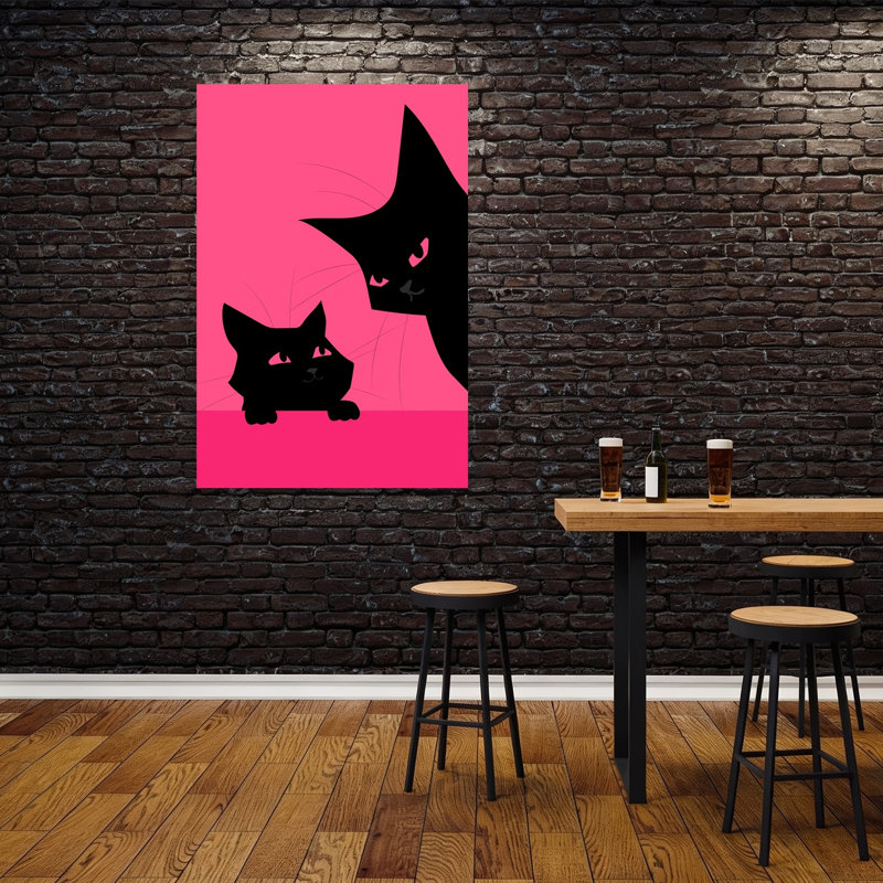 Black Cats Pink Background Contemporary Cat Wall Art Print by WallChart Art Studio - Wrapped Canvas Print