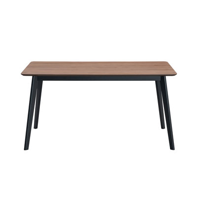 59"Rebi Modern Minimalist Rectangular Dining Table – Walnut Veneer Top with Black Sawtooth Slanted Legs, Color-Contrast Design Home Dining Table
