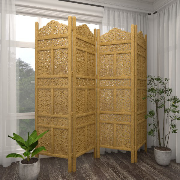 Paravent en bois 4 panneaux avec cloison Deresa
