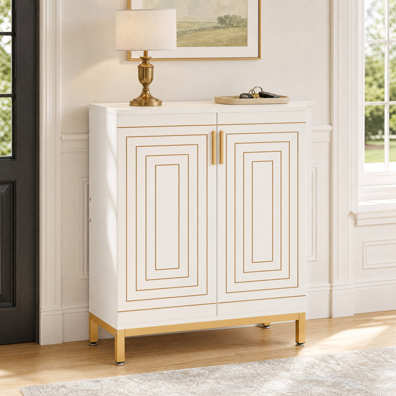 Armoire de rangement pour chaussures 20 paires Dracut, Blanc / or