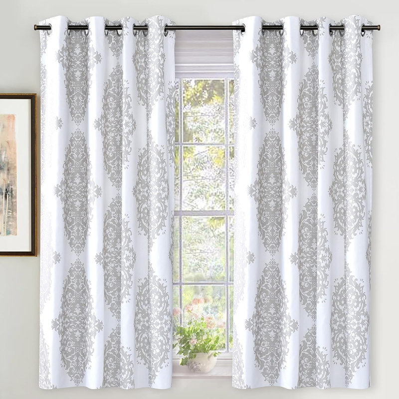 Janey Blackout Curtain Pair, White/Gray, 52" W x 63" L