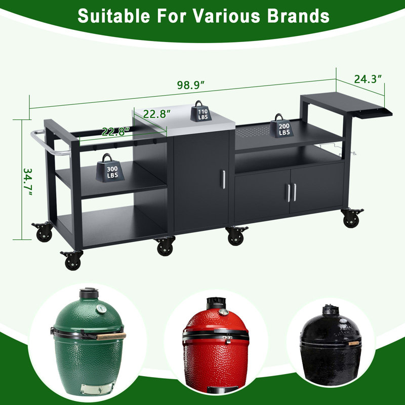 Outdoor Grill Cart for Large Big Green Egg and 28 or 36 inch Blackstone Griddle