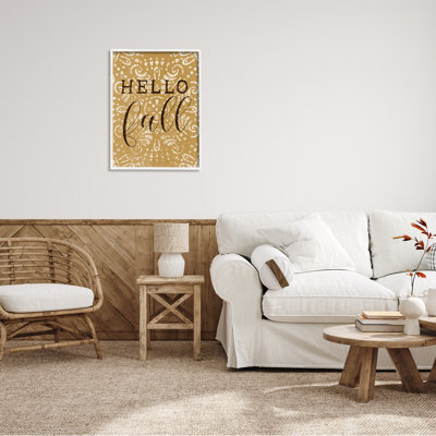 «Hello Fall Greeting», motif fractal jaune rétro par Daphne Polselli - Art textuel