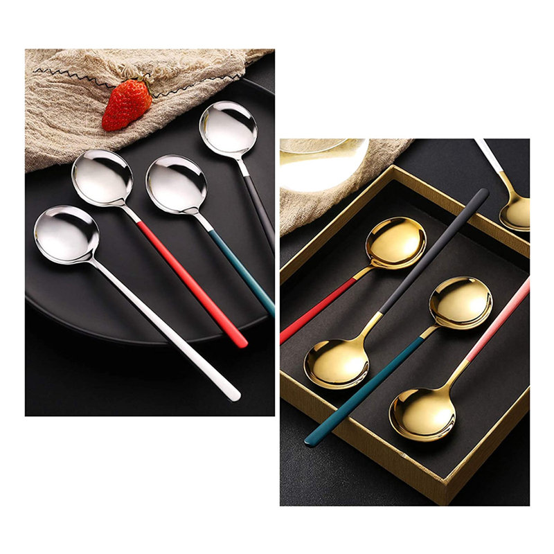 5 Piece Stainless Steel Wood Stainless Steel Serving Spoon