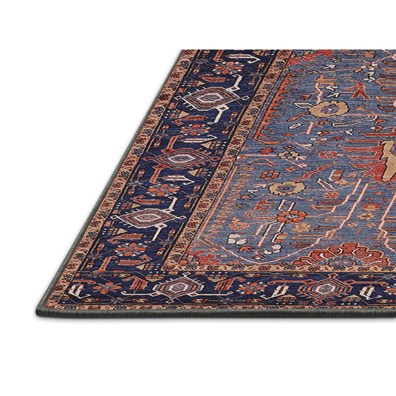 Tapis oriental bleu marine / bleu / rouge Rine, Rectangle 4 pi x 6 pi